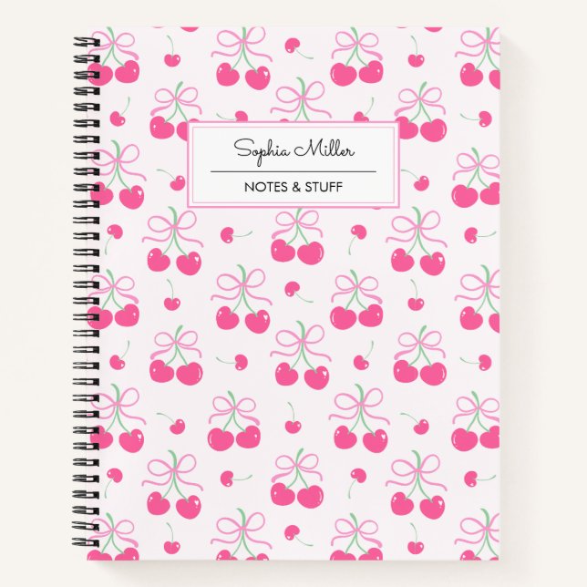 Carnet Cerise Coquette Rose avec rubans Monogramme (Devant)