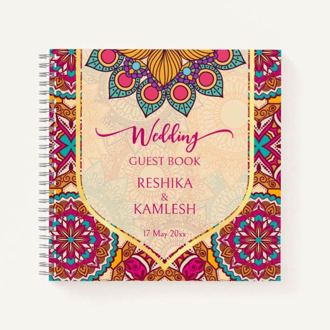 Carnet Cerise mandala rangoli mariage nom personnalisé n (Devant)