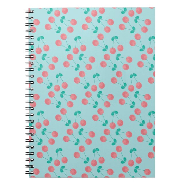 Carnet Cerises aquarelle peintes à la main rose sarcelle  (Devant)