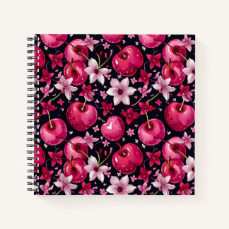 Carnet Cerises et fleurs