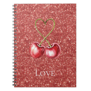 Carnet Cerises Rouges Cœur Amour Paillettes