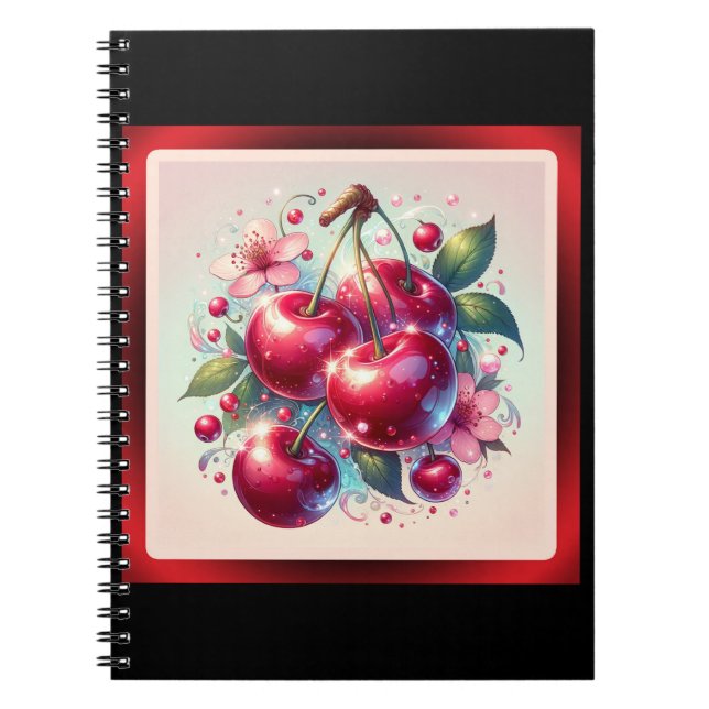 Carnet Cerises Rouges Mignonnes Fleurs Féminin Rose  (Devant)