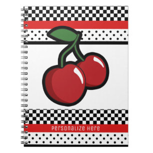 Carnet Cerises Rouges Rouge Noir & Blanc Rétro Personnali