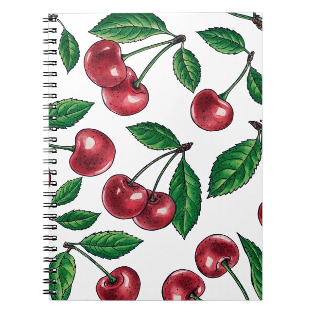 Carnet Cerises rouges sur blanc (Devant)