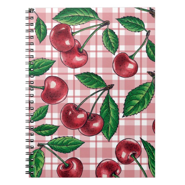 Carnet Cerises rouges sur en vichy rose (Devant)