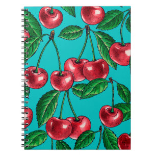 Carnet Cerises rouges sur turquoise