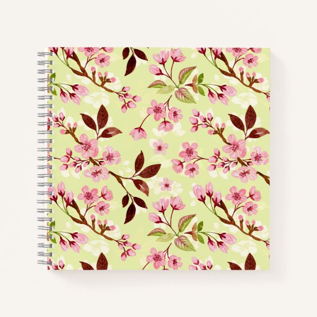 Carnet Cerisier Fleurs Jaune Vert Arrière - plan (Devant)