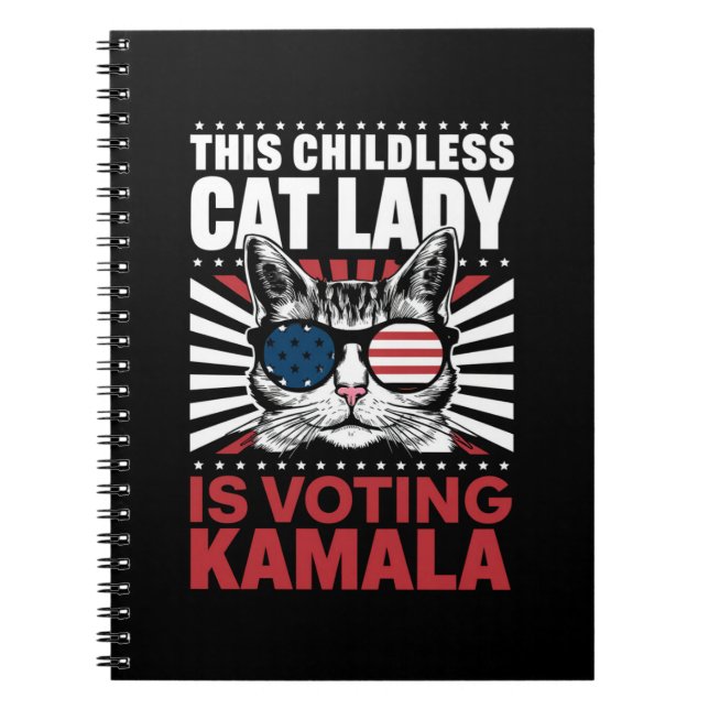 Carnet Cette dame au chat sans enfant vote Kamala 2024 (Devant)
