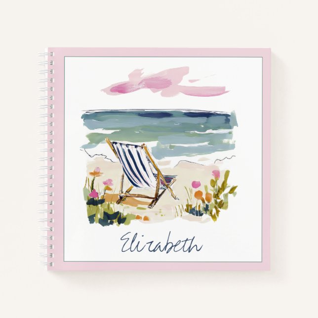 Carnet Chaise de plage à l'aquarelle personnalisée (Devant)