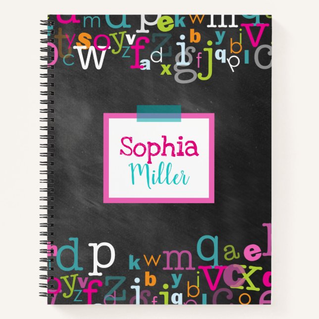 Carnet Chalkboard Alphabet Girl'Spirale personnalisée (Devant)