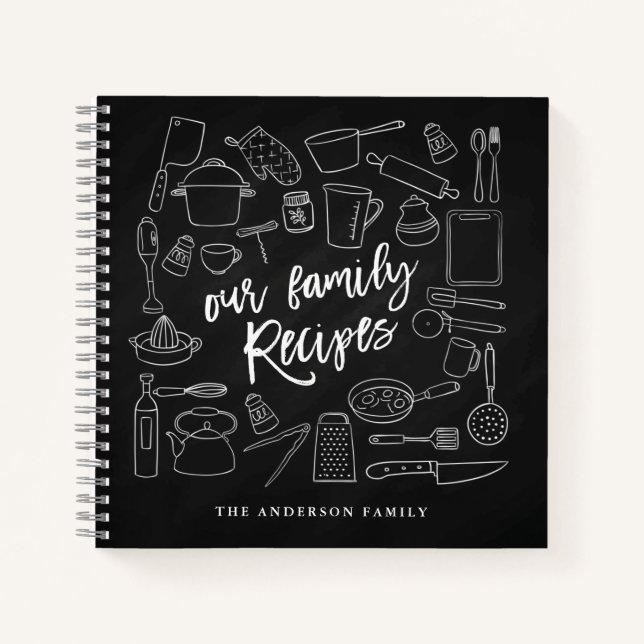 Carnet Chalkboard Outils de cuisine Recette personnalisée (Devant)