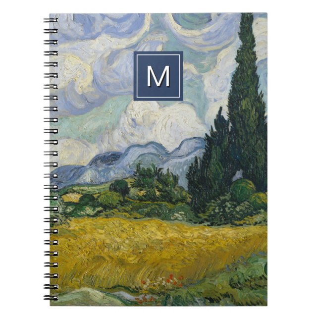 Carnet Champ de blé de Van Gogh avec cyprès Monogramme d' (Devant)
