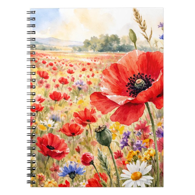 Carnet Champ de coquelicots - Coquelicot à l'aquarelle (Devant)