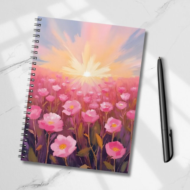 Carnet Champ de fleurs rose aquarelle floral (Créateur téléchargé)