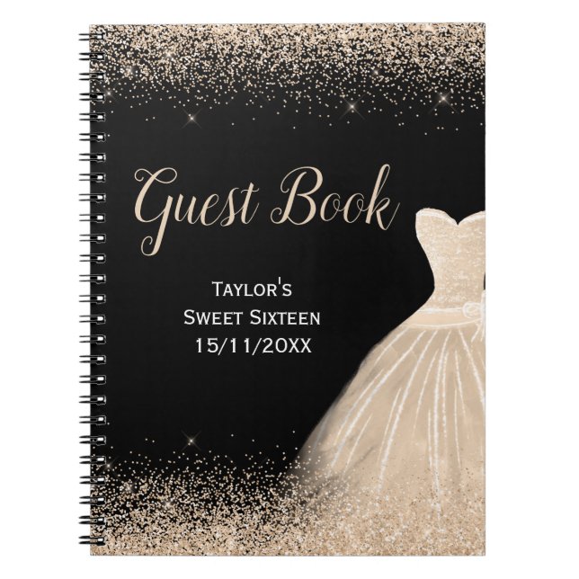 Carnet Champagne Dress Faux Glitter Sweet 16 Birthday (Devant)