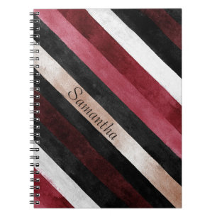 Carnet Champagne Rose Rouge Bourgogne Noir Rayures Nom