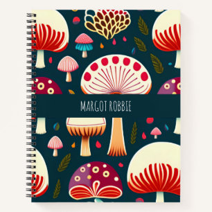 Carnet Champignons amusants Rouge Blanc Aquarelle Motif