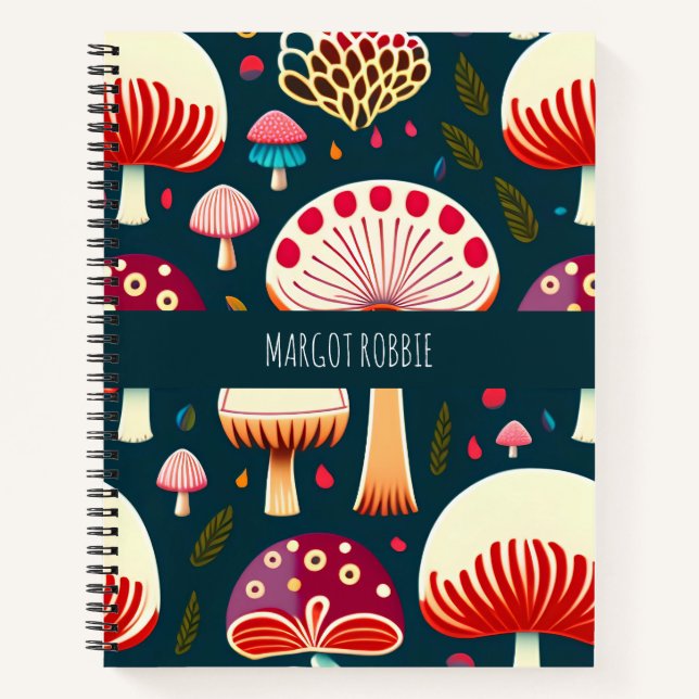 Carnet Champignons amusants Rouge Blanc Aquarelle Motif (Devant)