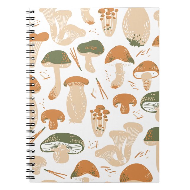 Carnet Champignons comestibles sans couture motif. Linocu (Devant)