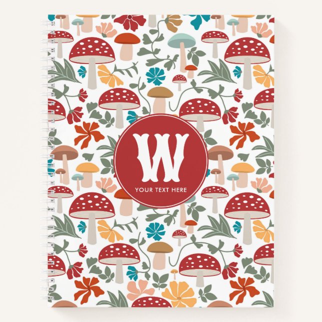 Carnet Champignons & Floral Mid Century Moderne Monogramm (Devant)