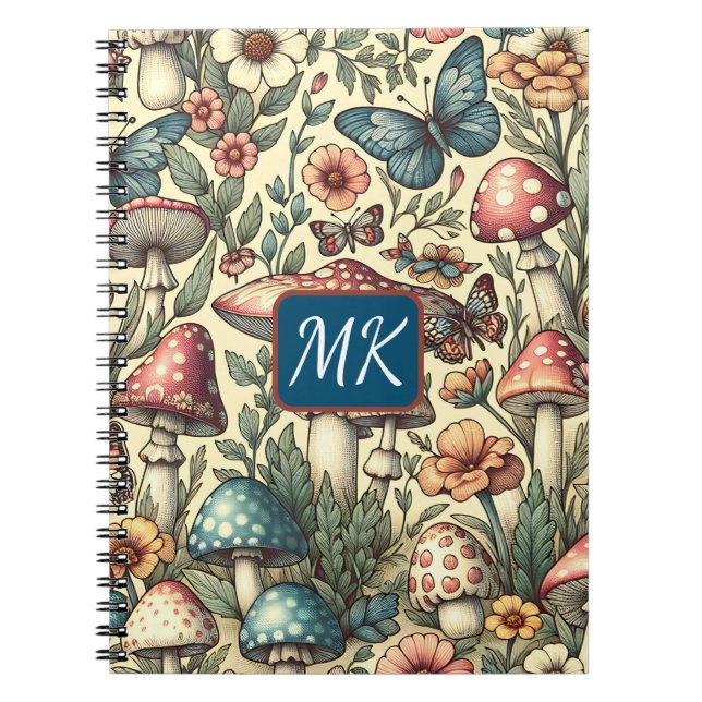 Carnet Champignons, papillons et fleurs vintage (Devant)