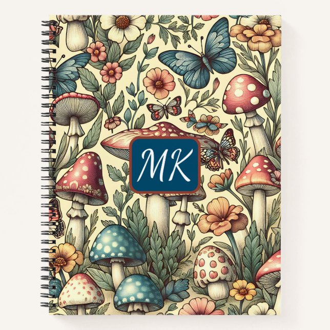 Carnet Champignons, papillons et fleurs vintage (Devant)