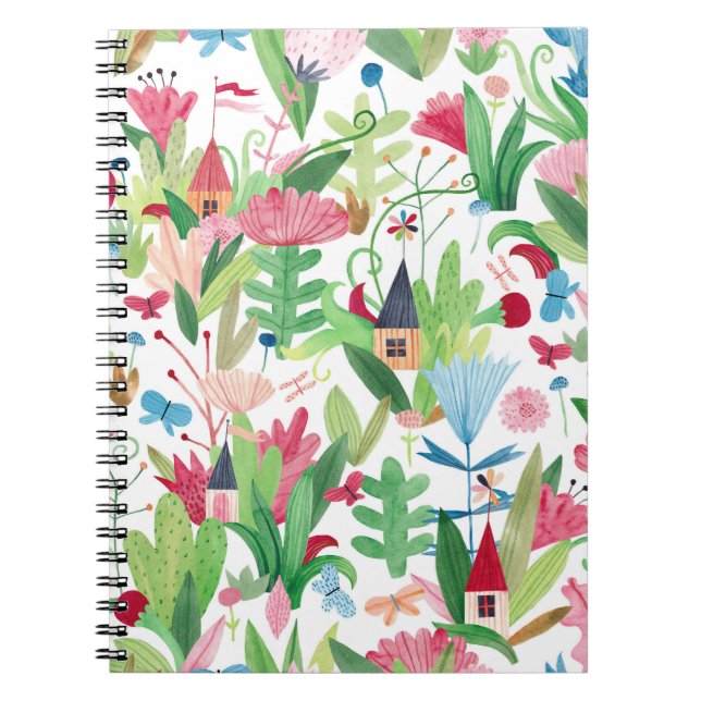 Carnet Champs floraux : Aquarelle Maisons Motif (Devant)
