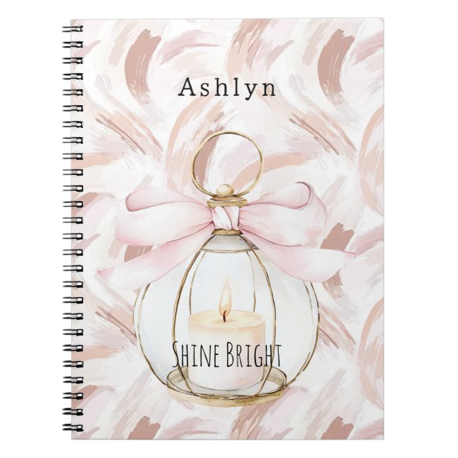 Carnet Chandelle Rose Pâle Ruban Brille Fort (Devant)