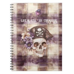 Carnet Chapeau Crâne Violet Brun Floral Améthyste Trésors