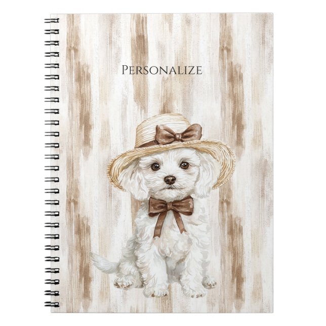 Carnet Chapeau de chien blanc avec nœud papillon (Devant)
