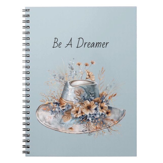 Carnet Chapeau de rêveur floral crème bleu (Devant)