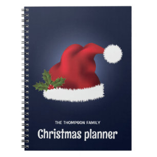 Carnet Chapeau de Santa Festif Rouge sur Fond Bleu avec T