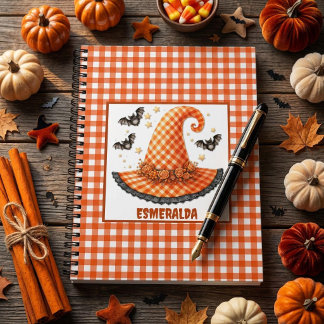 Carnet Chapeau de sorcière Halloween en vichy orange & ch