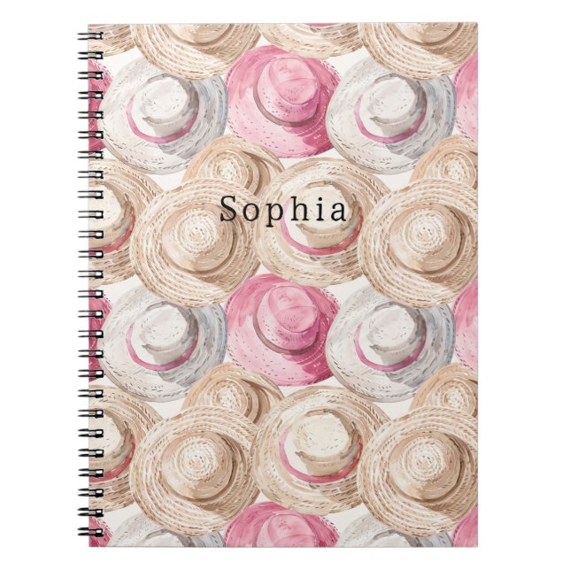 Carnet Chapeaux de paille blancs crème rose (Devant)