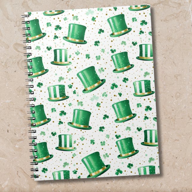 Carnet Chapeaux verts dorés de luxe et trèfles blancs (Créateur téléchargé)