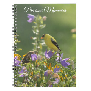 Carnet Chardonneret sur une fleur de campanule
