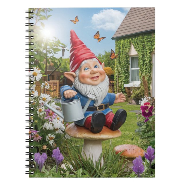 Carnet Charmante Gnome de jardin avec canne d'eau (Devant)