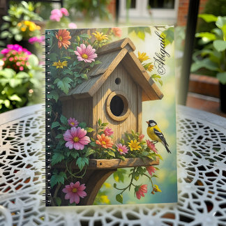 Carnet Charmante maison d'oiseaux Vibrant Fleur d'été Gra