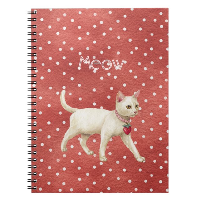 Carnet Charme de Fraise Chat Blanc (Devant)