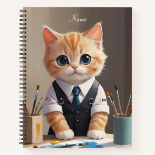Carnet Charming Ginger Cat Artiste avec pinceaux mignonne