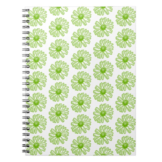 Carnet Chartreuse Green Daisy Print, Hippie Flower Print (Devant)