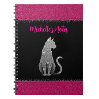 Carnet Chat argenté scintillant