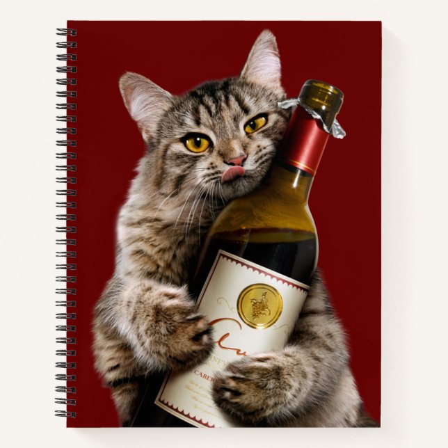Carnet Chat Avec Bouteille De Vin (Devant)