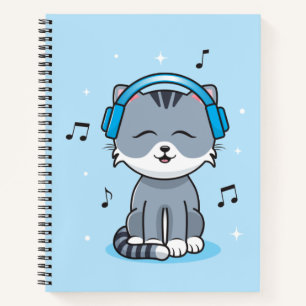 Carnet Chat avec casque College-Ruled (8,5x11)