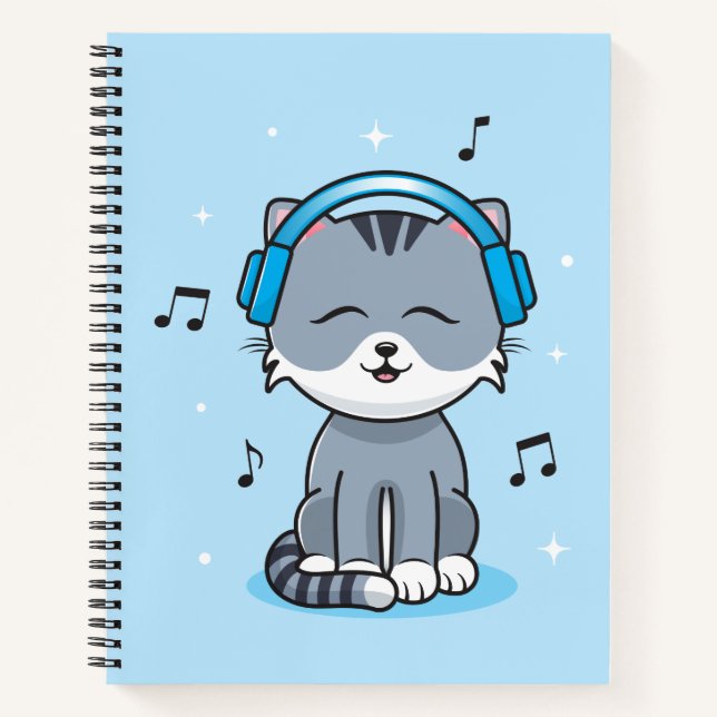 Carnet Chat avec casque College-Ruled (8,5x11) (Devant)