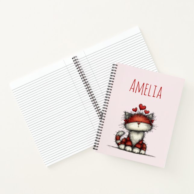 Carnet Chat avec des cœurs d'amour rouges Mignon et drôle (Intérieur)