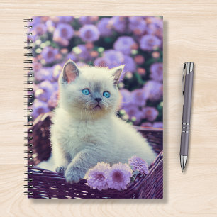 Carnet Chat Bébé Bleu Oiseau Chat Dans Panier Fleurs Lila