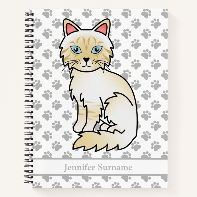Carnet Chat Birman/Ragdoll crème point tabby & Texte pers (Devant)