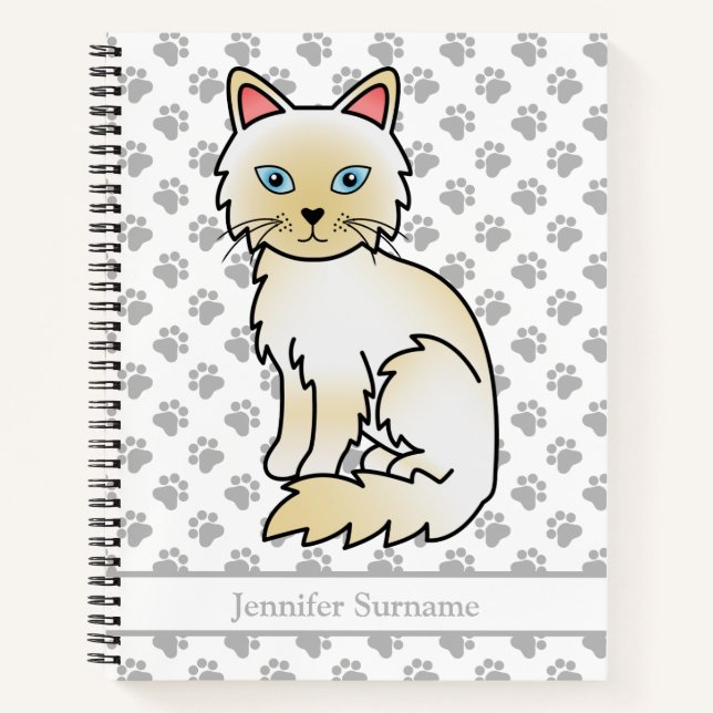 Carnet Chat Birman / Ragdoll crème pointe & Texte personn (Devant)