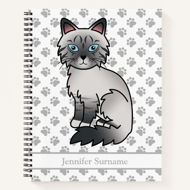 Carnet Chat Birman/Ragdoll tabby au point bleu & Texte pe (Devant)